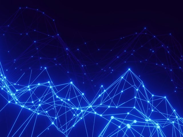 Abstract network of glowing blue lines and nodes