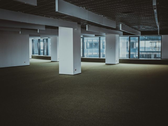 An empty building interior in flat light