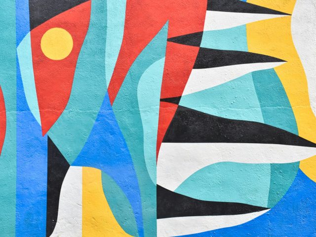 Red, blue and white abstract painting
