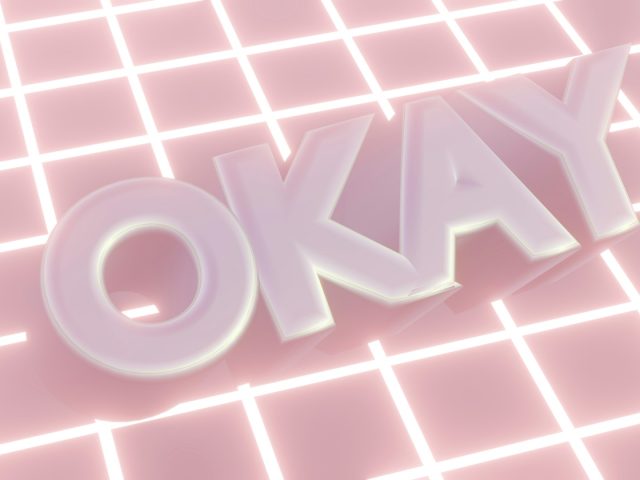 Retro 3D lettering on a pink grid background