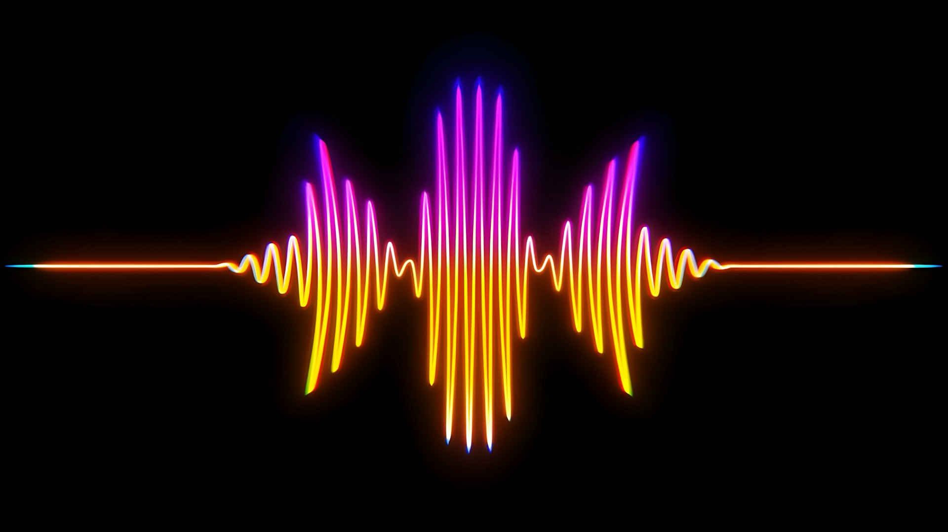 A colourful sound waveform on a black background