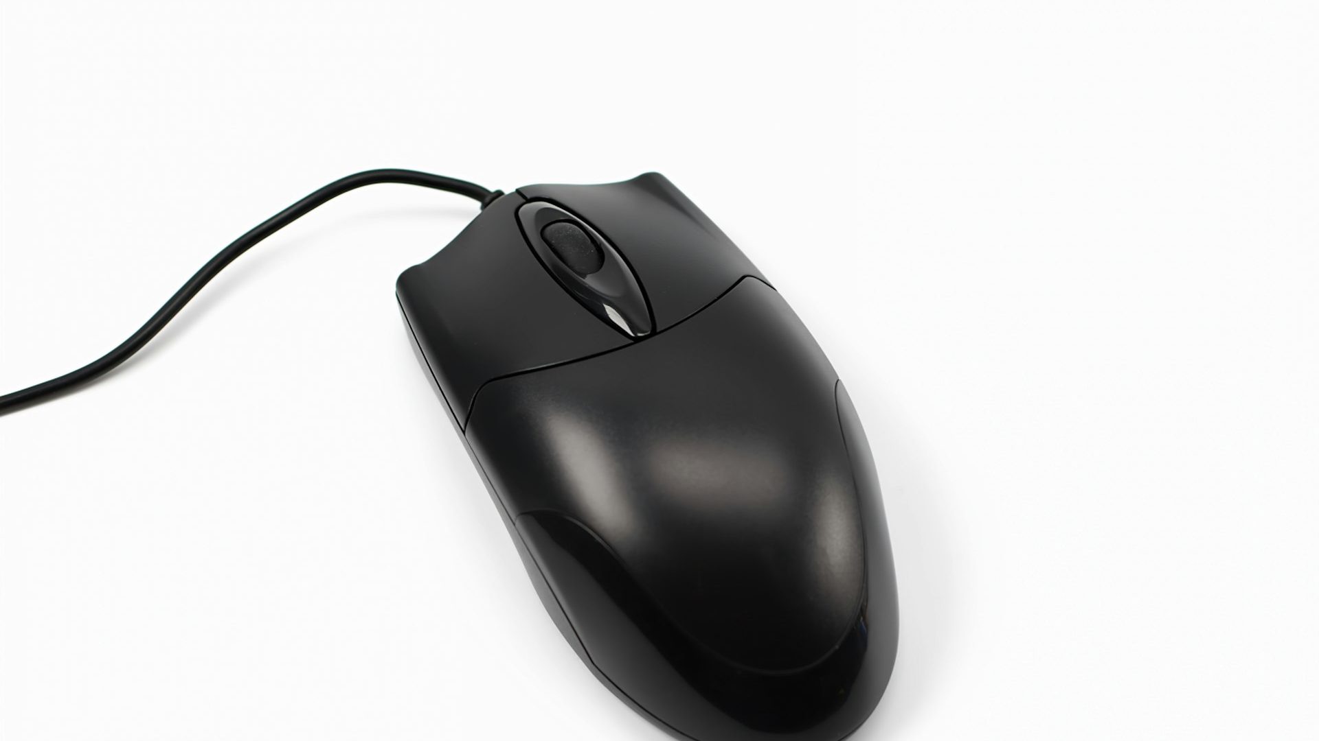 A black corded computer mouse
