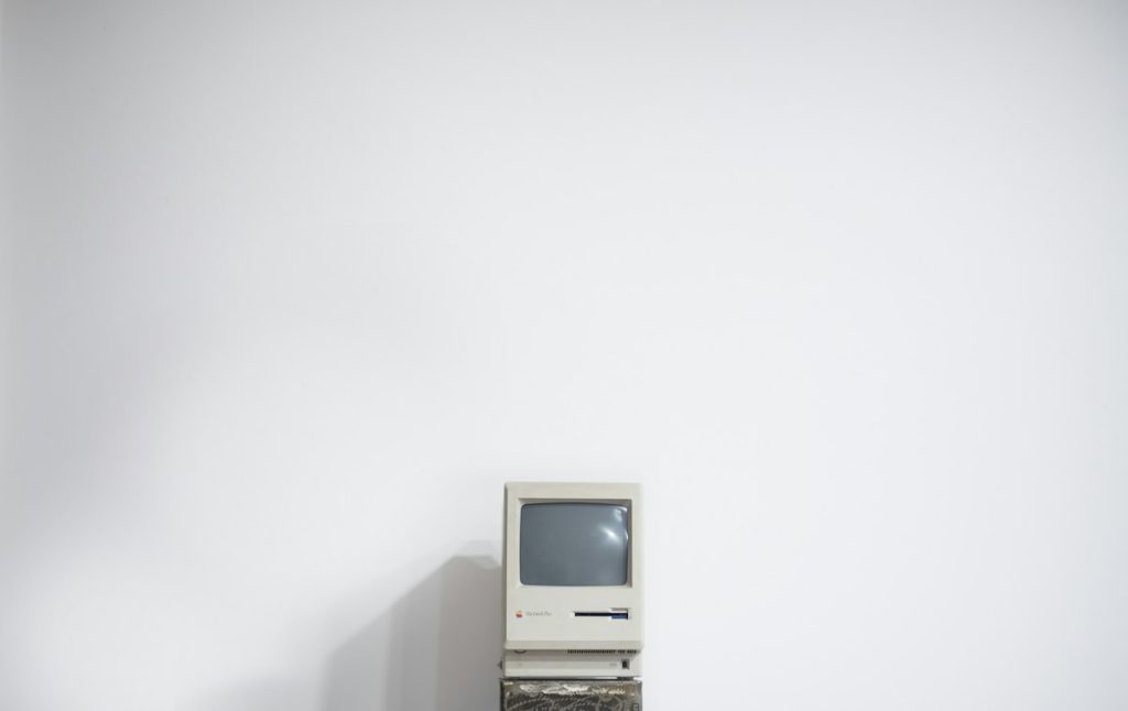 A switched-off CRT monitor