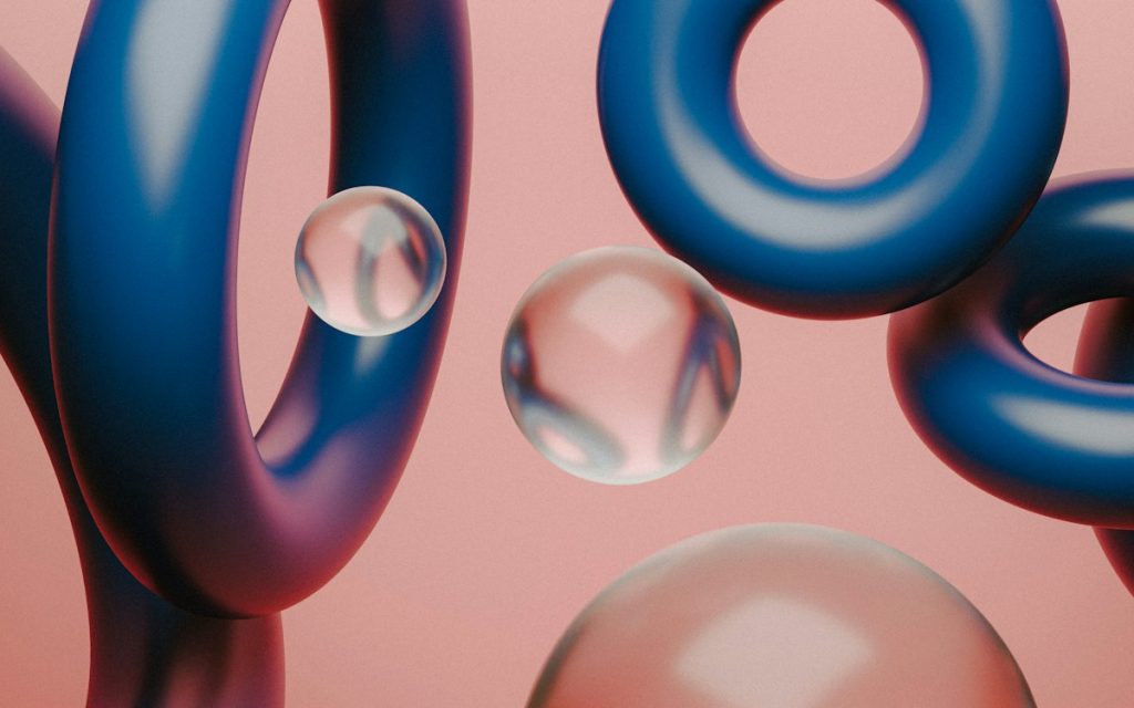 A cluster of soap bubbles catching the light