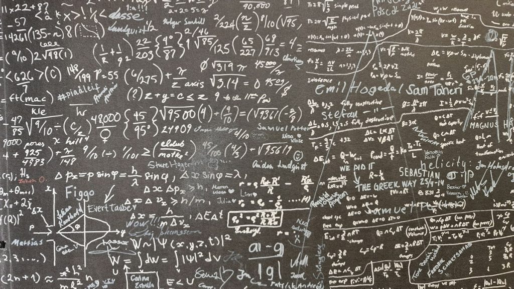 A blackboard covered in handwritten notes and diagrams