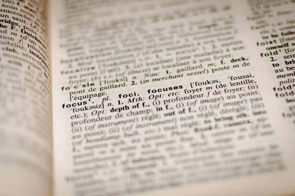 A dictionary page in sharp focus