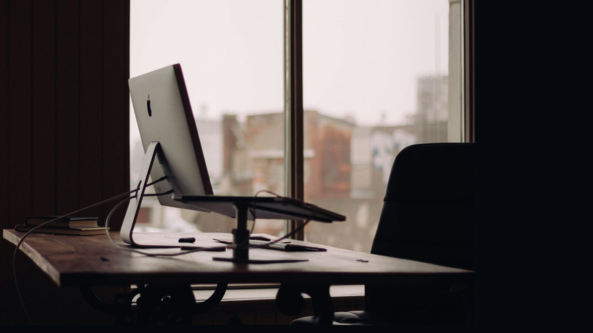 A monitor on a tidy office desk