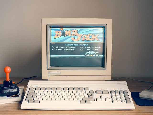 A retro computer sitting on a desk